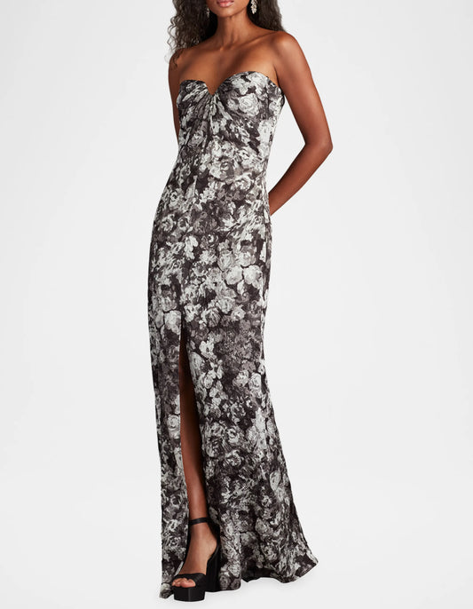 Carnie Strapless Floral Print Gown