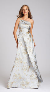 Metallic Jacquard Beaded Gown