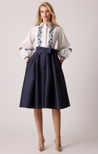 Taffeta Embroidered Shirt Waist Dress
