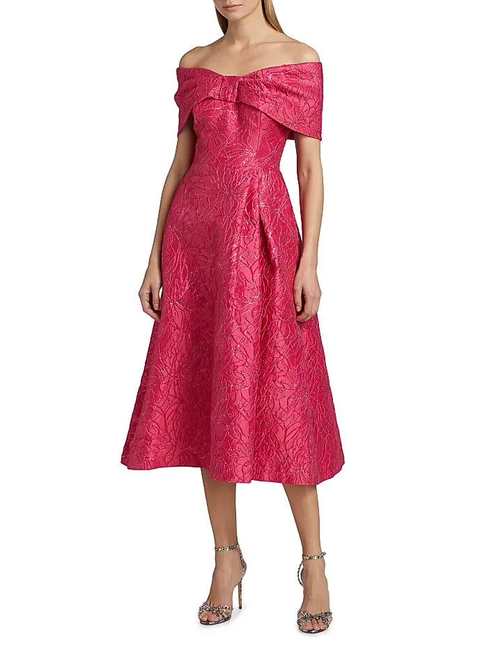 Metallic Jacquard Off-The-Shoulder Cocktail Dress