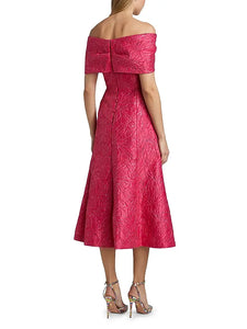 Metallic Jacquard Off-The-Shoulder Cocktail Dress