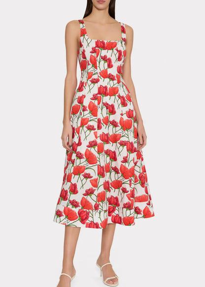 Nia Red Peonia Poplin Midi Dress