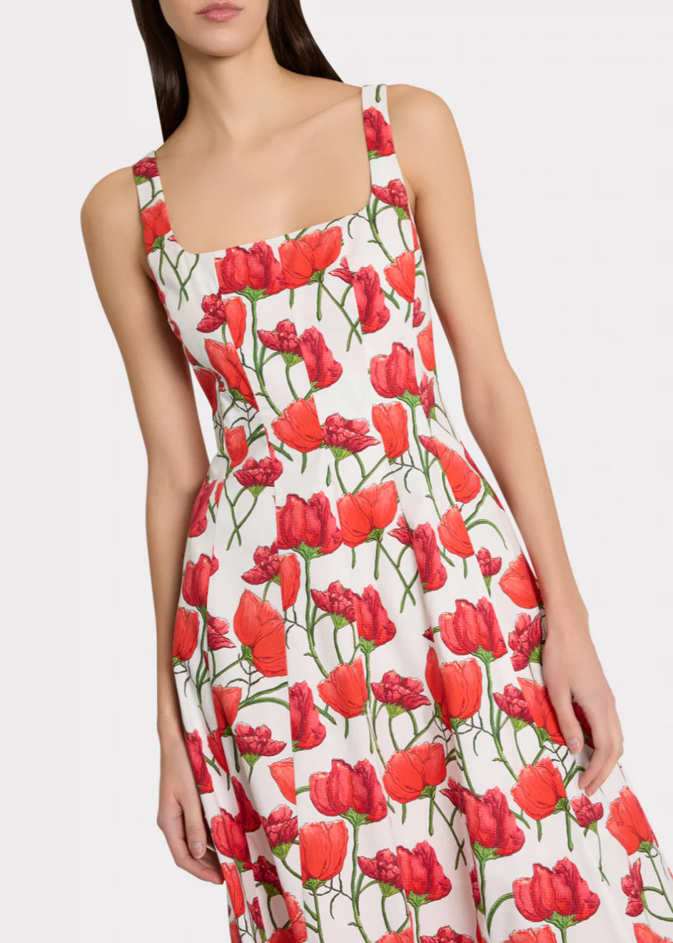 Nia Red Peonia Poplin Midi Dress
