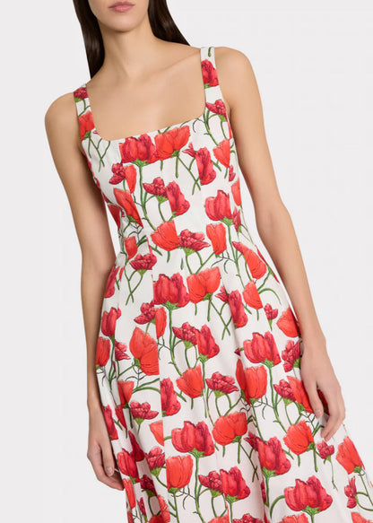 Nia Red Peonia Poplin Midi Dress
