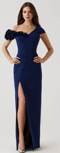 Load image into Gallery viewer, Stretch Crepe 3D Flower Asymmetrical Gown