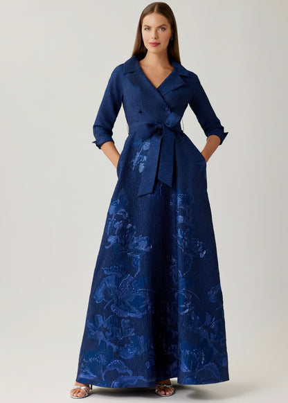 Metallic Jacquard Floral Shirtdress Gown