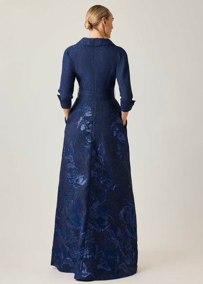 Metallic Jacquard Floral Shirtdress Gown