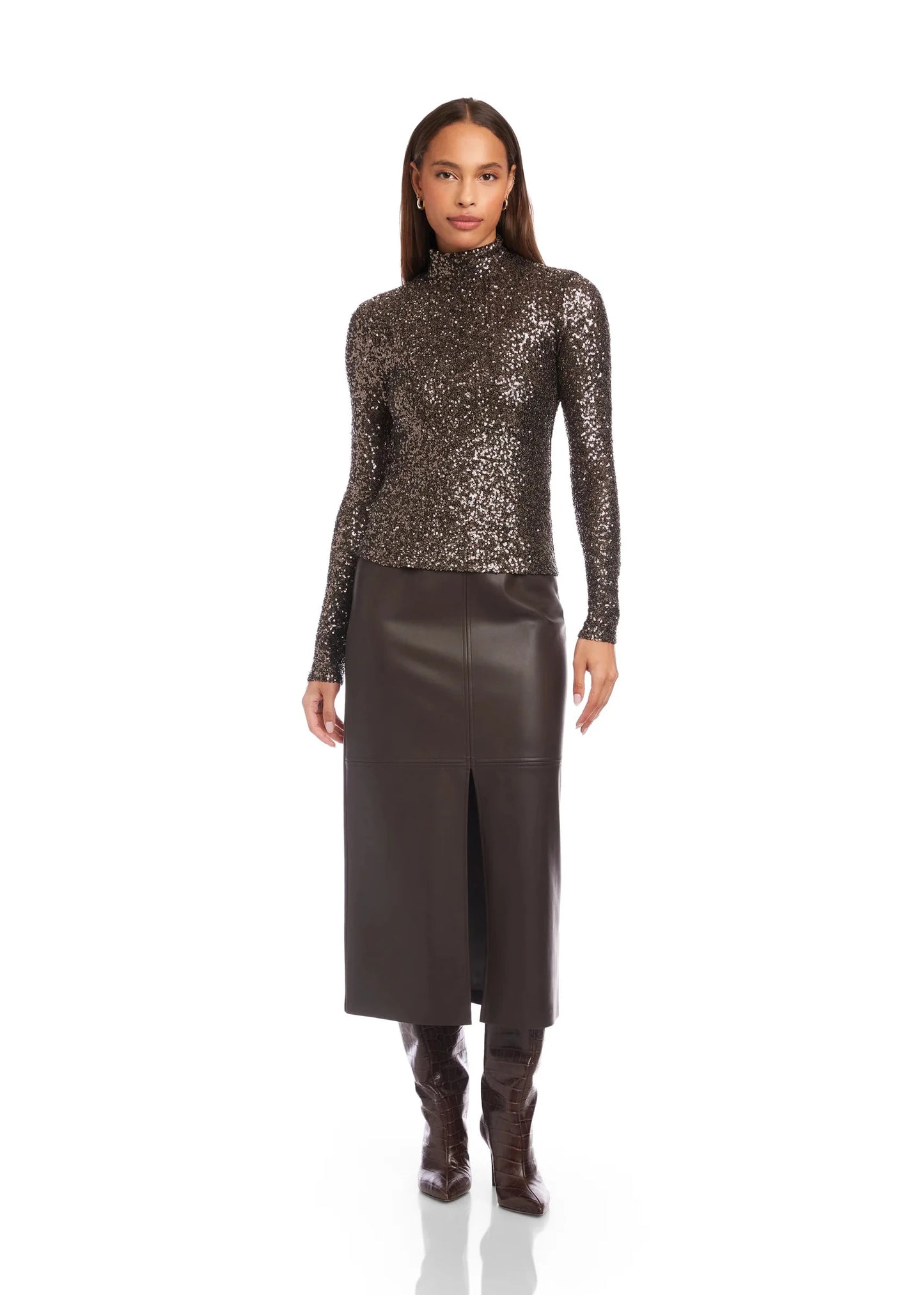 Mara Sequin Mock Neck Top