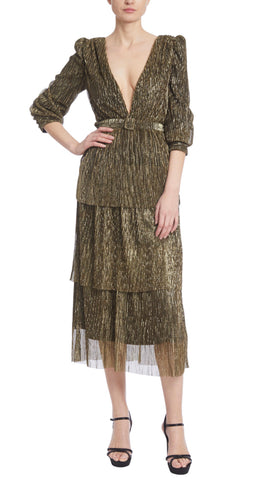 Tiered and Pleated Metallic Dress