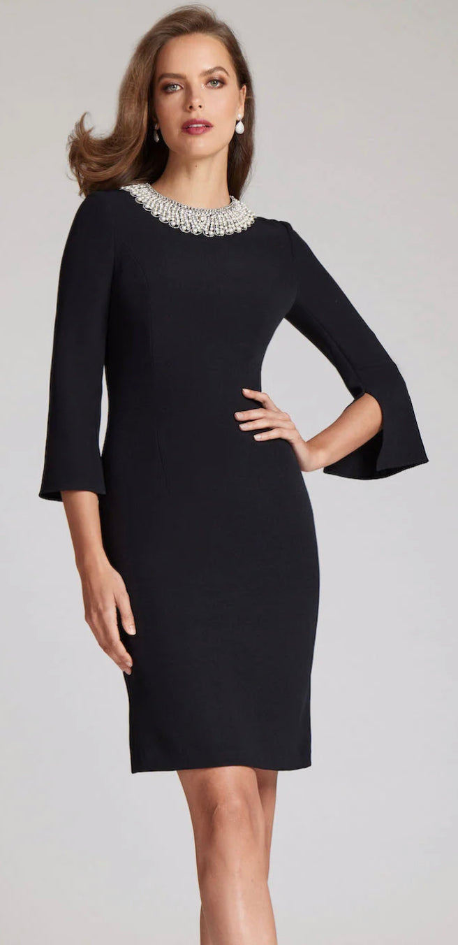 Crepe Sheath Dress with Pearl Neckline – Bella Rose