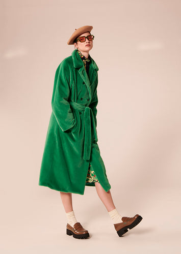Isotta Green Faux Fur Trench-Coat