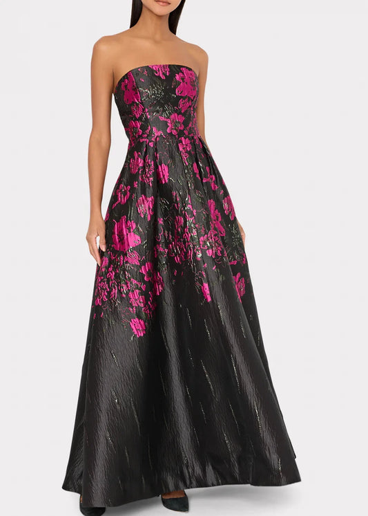 Winona Floral Jacquard Strapless Gown
