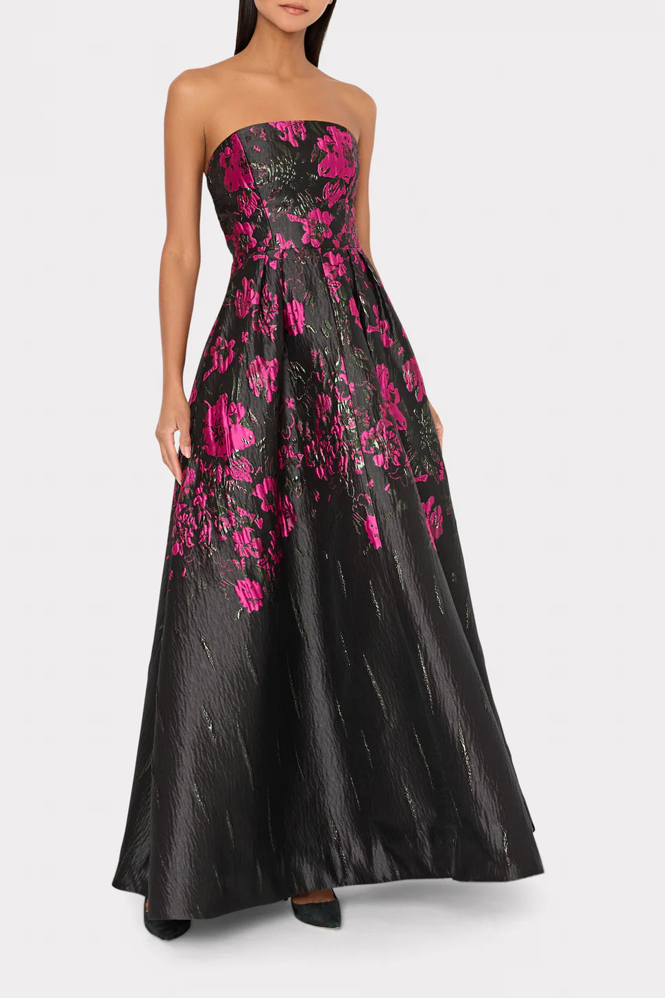 Winona Floral Jacquard Strapless Gown