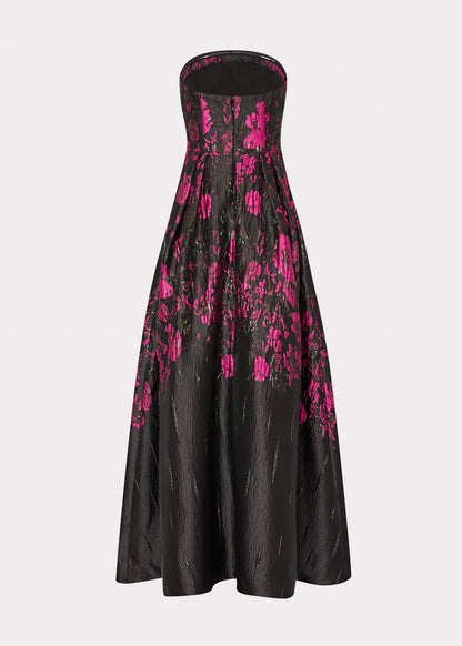 Winona Floral Jacquard Strapless Gown