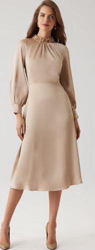 Crepe Back Satin Jewel Neck Dress