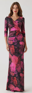 Floral Stretch Mikado Ruched Gown