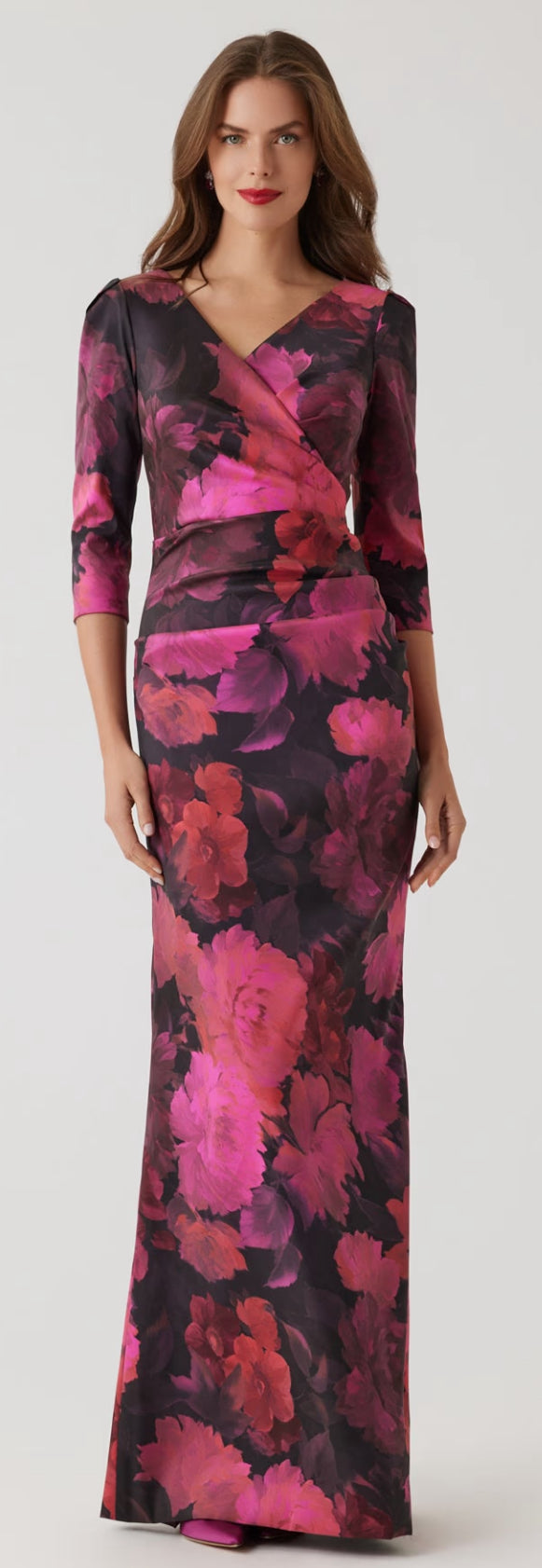 Floral Stretch Mikado Ruched Gown