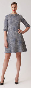 Tweed Jewel Trim A Line Dress