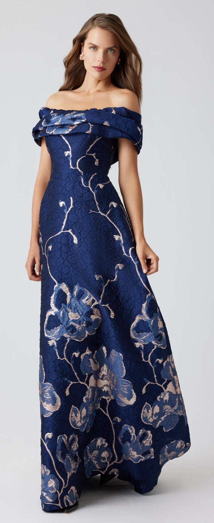 Off the Shoulder Floral Border Gown