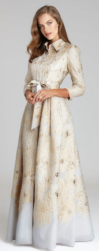 Metallic Shirt Waist Organza Gown