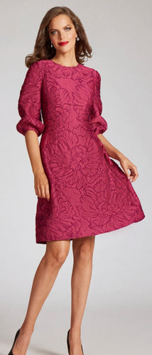 Floral Jacquard Balloon Sleeve Dress