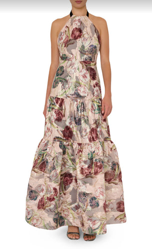 Gizelle Brocade Halter Maxi Dress