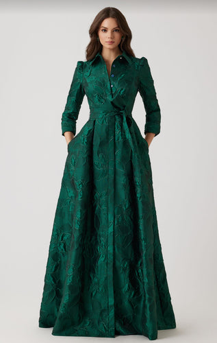 Metallic Jacquard Floral Shirt Waist Gown