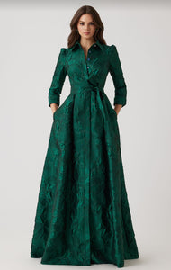 Metallic Jacquard Floral Shirt Waist Gown