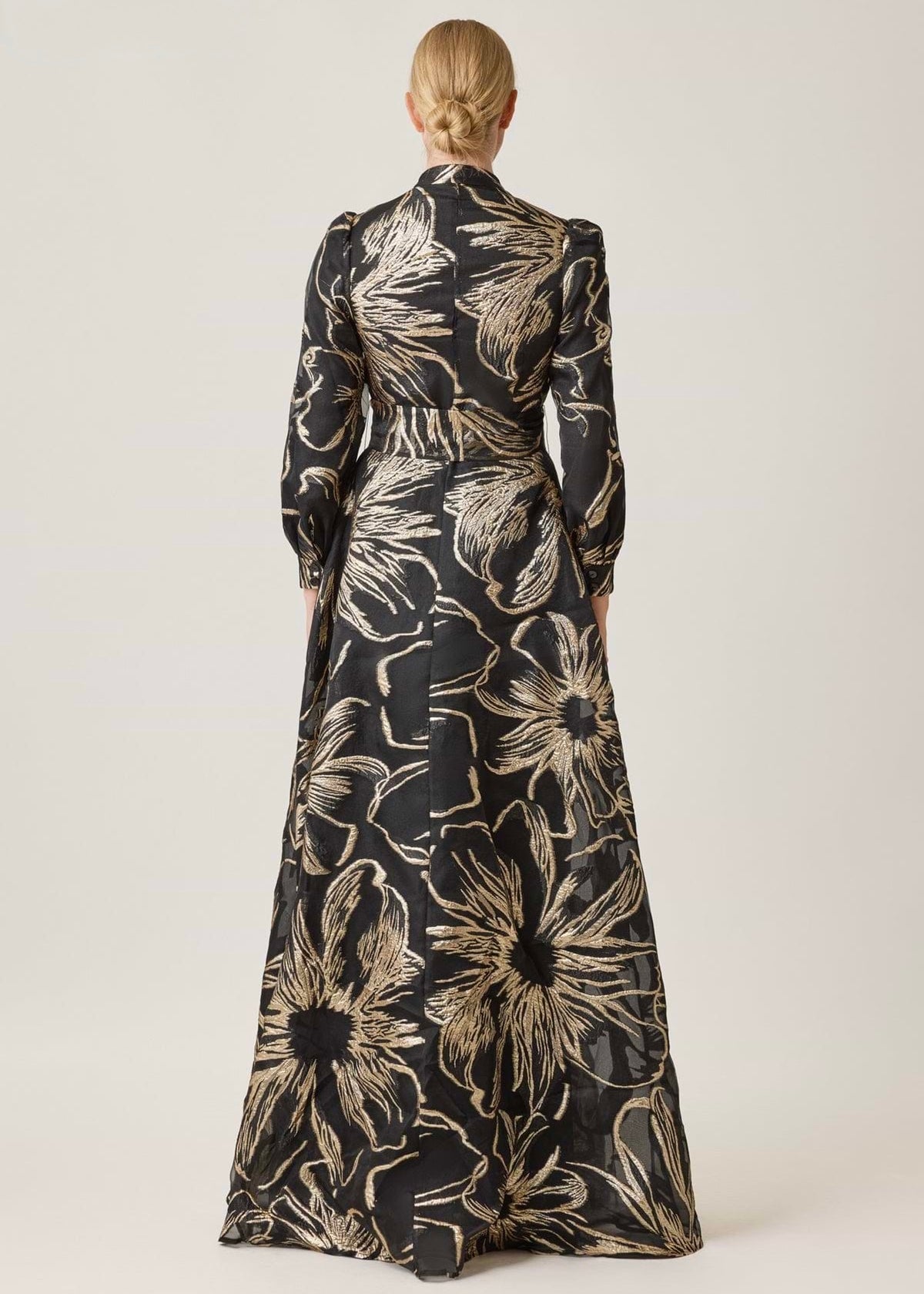 Metallic Foil Organza Shirt Waist Gown