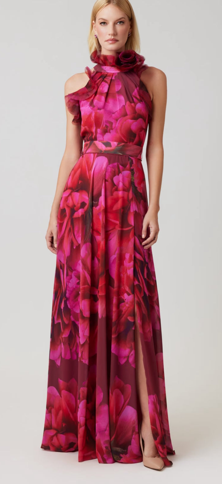 Chiffon Floral Organza Halter Gown