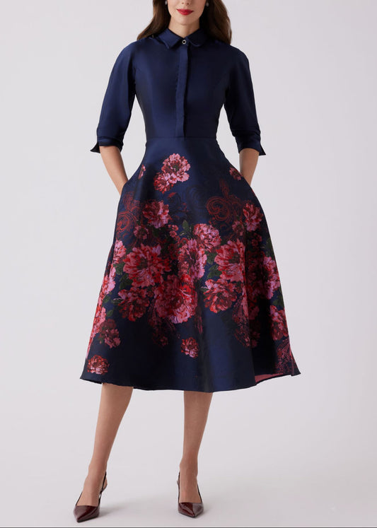 Jacquard Floral Paisley Shirt Waist Dress