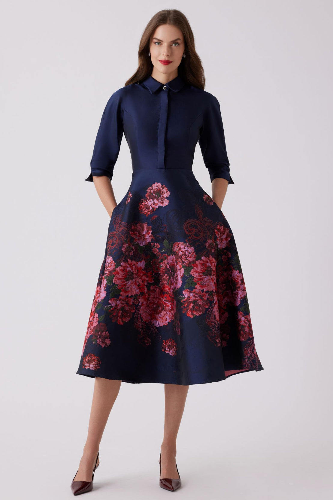 Jacquard Floral Paisley Shirt Waist Dress