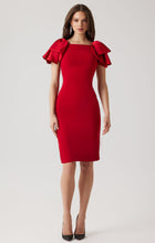 Load image into Gallery viewer, Crepe Boat Neck Satin Ruffle Shoulder Dress