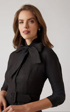 Load image into Gallery viewer, Textured Metallic Jacquard Floral Bow Neck Dress