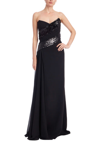 Strapless Sequin Drape Gown