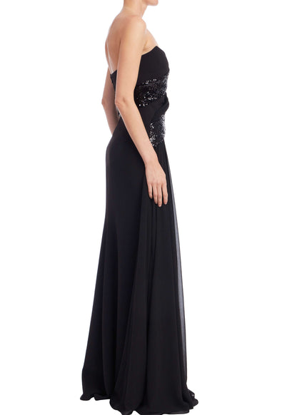 Strapless Sequin Drape Gown