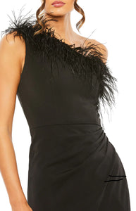 ONE SHOULDER FEATHER TRIM GOWN
