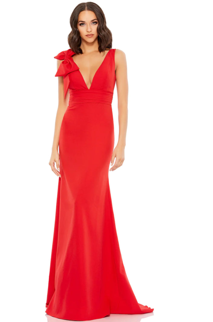 SLEEVELESS V NECK BOW DETAIL MERMAID GOWN