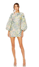Load image into Gallery viewer, FLORAL BROCADE PUFF SLEEVE FITTED MINI DRESS