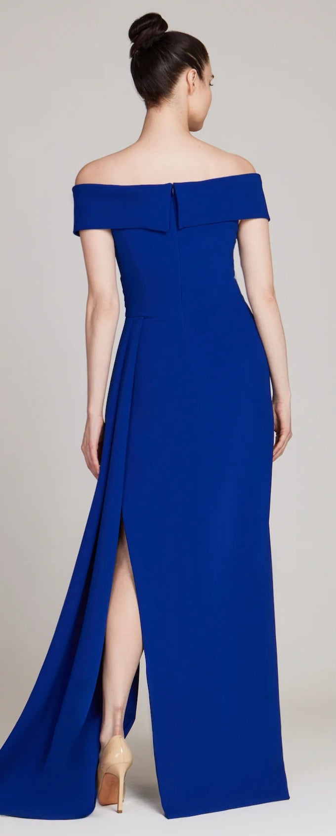 Crepe Off Shoulder Side Drape Gown