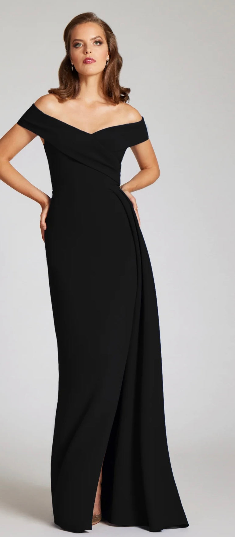 Crepe Off Shoulder Side Drape Gown