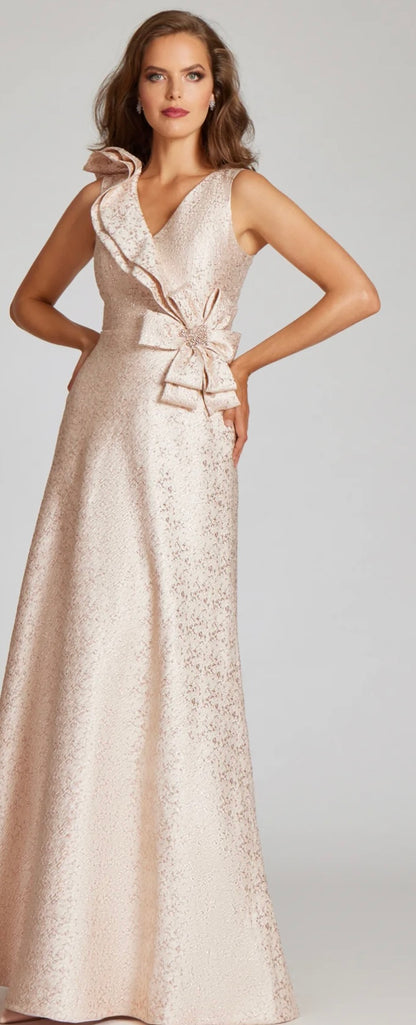 Metallic Jacquard Asymmetrical Ruffle Gown