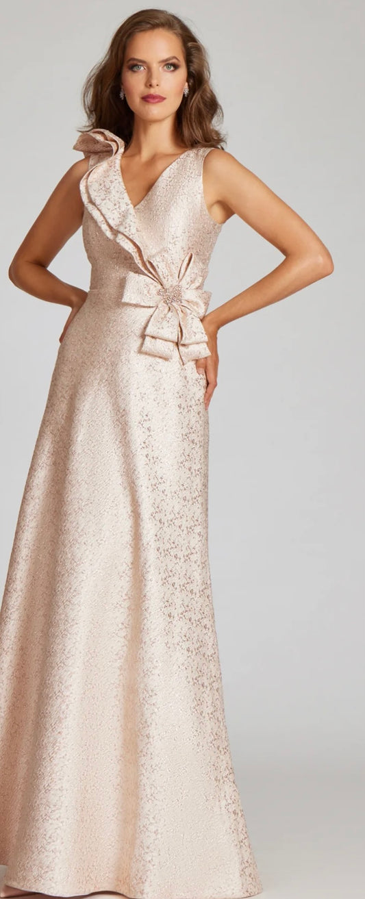 Metallic Jacquard Asymmetrical Ruffle Gown