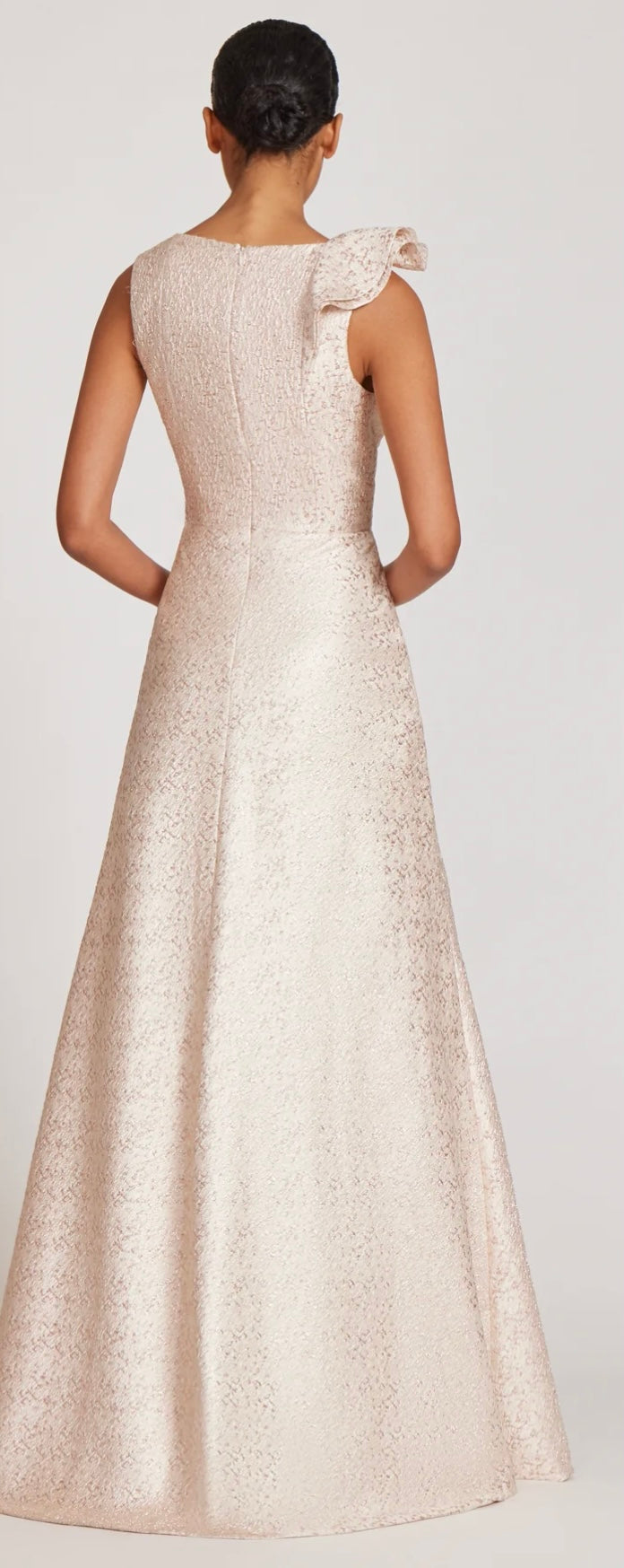 Metallic Jacquard Asymmetrical Ruffle Gown