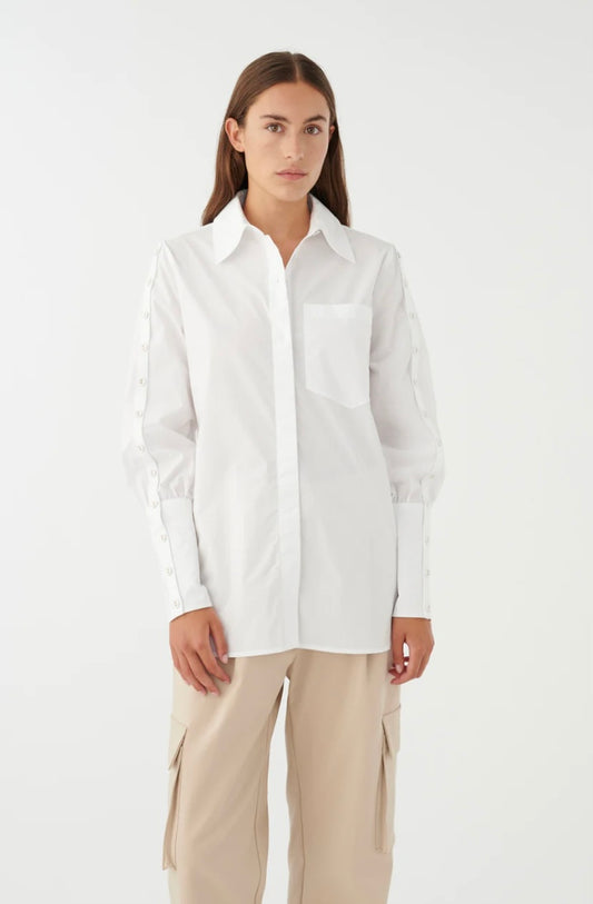 White Button Sleeve Detailed Blouse