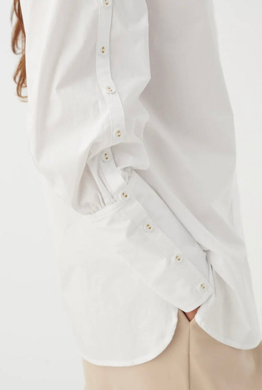 White Button Sleeve Detailed Blouse