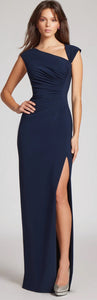 Crepe Asymmetrical Neck Rouched Bodice Gown