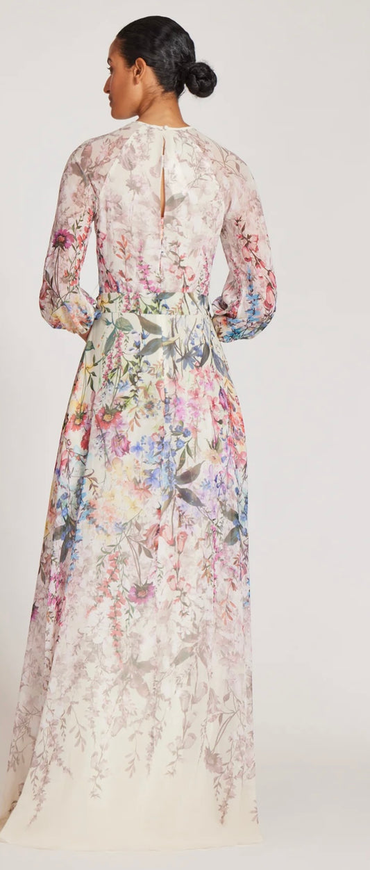 Chiffon Floral Print A Line Gown