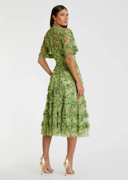 Floral Midi Dress with Ruffle Detailing