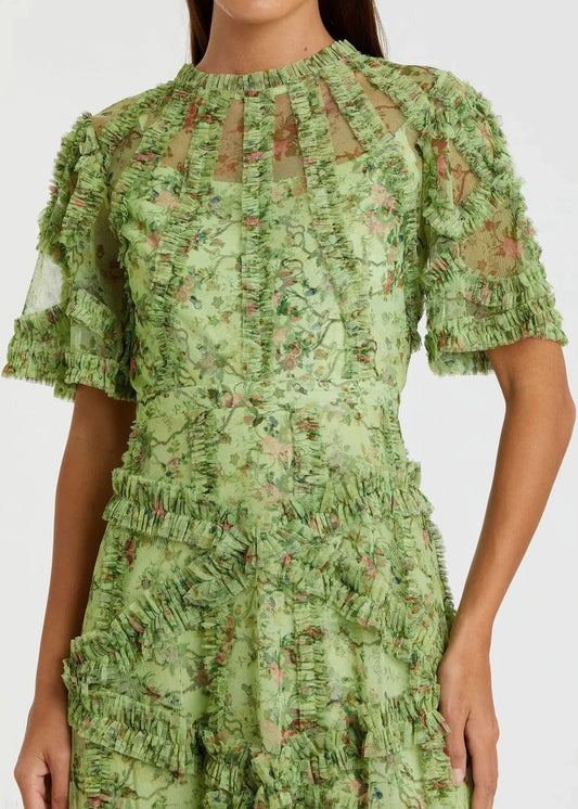 Floral Midi Dress with Ruffle Detailing